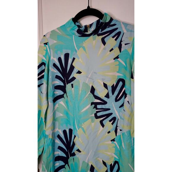 Sail to Sable Mock Neck Dress Long Sleeve Shift Palm Print Midi Sz 8 - Picture 5 of 9